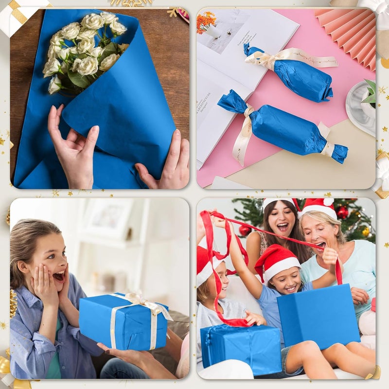 Hlonon 50 Sheets Blue Tissue Paper for Gift Bags - 14 x 20 Inches Recyclable Blue Wrapping Paper for Weddings Birthday DIY Project Christmas Gift Wrapping Crafts Decor - Image 3